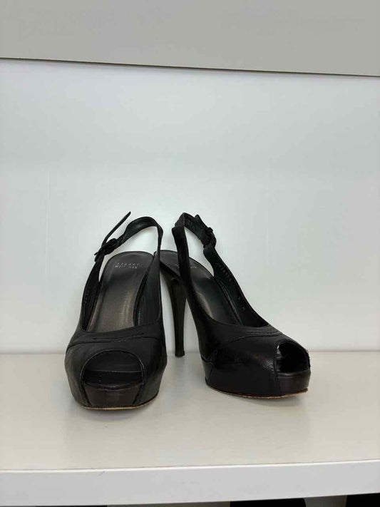Stuart Weitzman Black Peep-Toe Slingback Heels Size 8