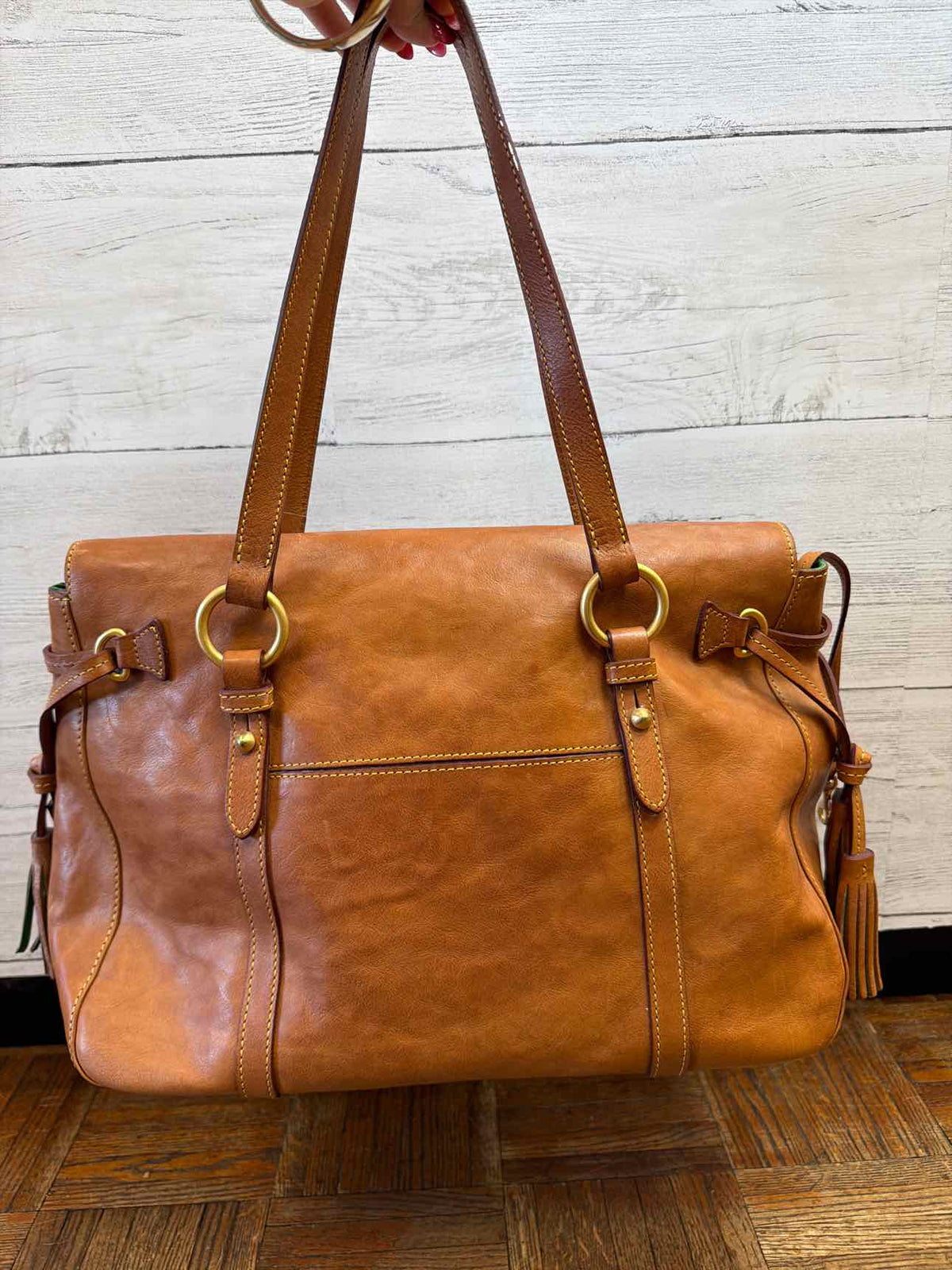 Dooney & Bourke tan leather flap satchel handbag