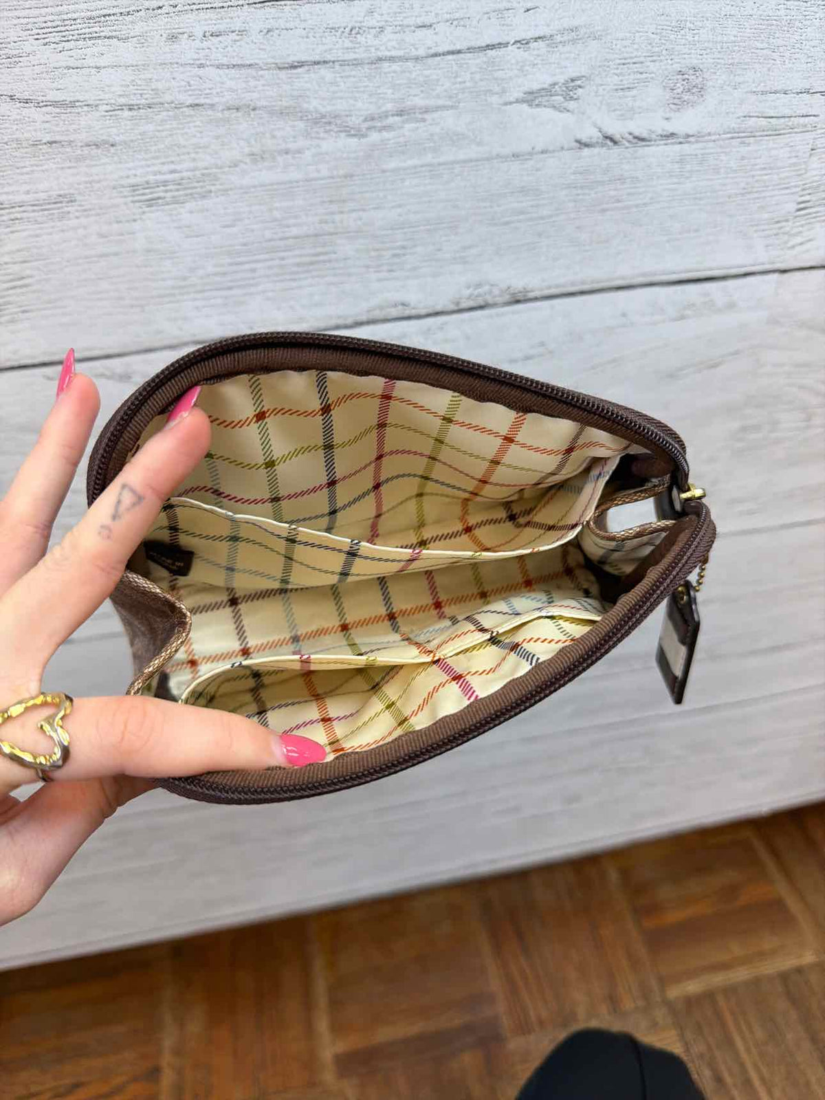Coach signature canvas stripe cosmetic bag