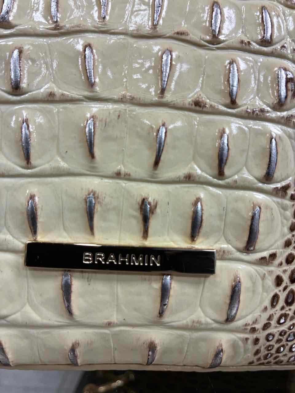 Brahmin Elaine Croc-Embossed Cream Satchel Purse