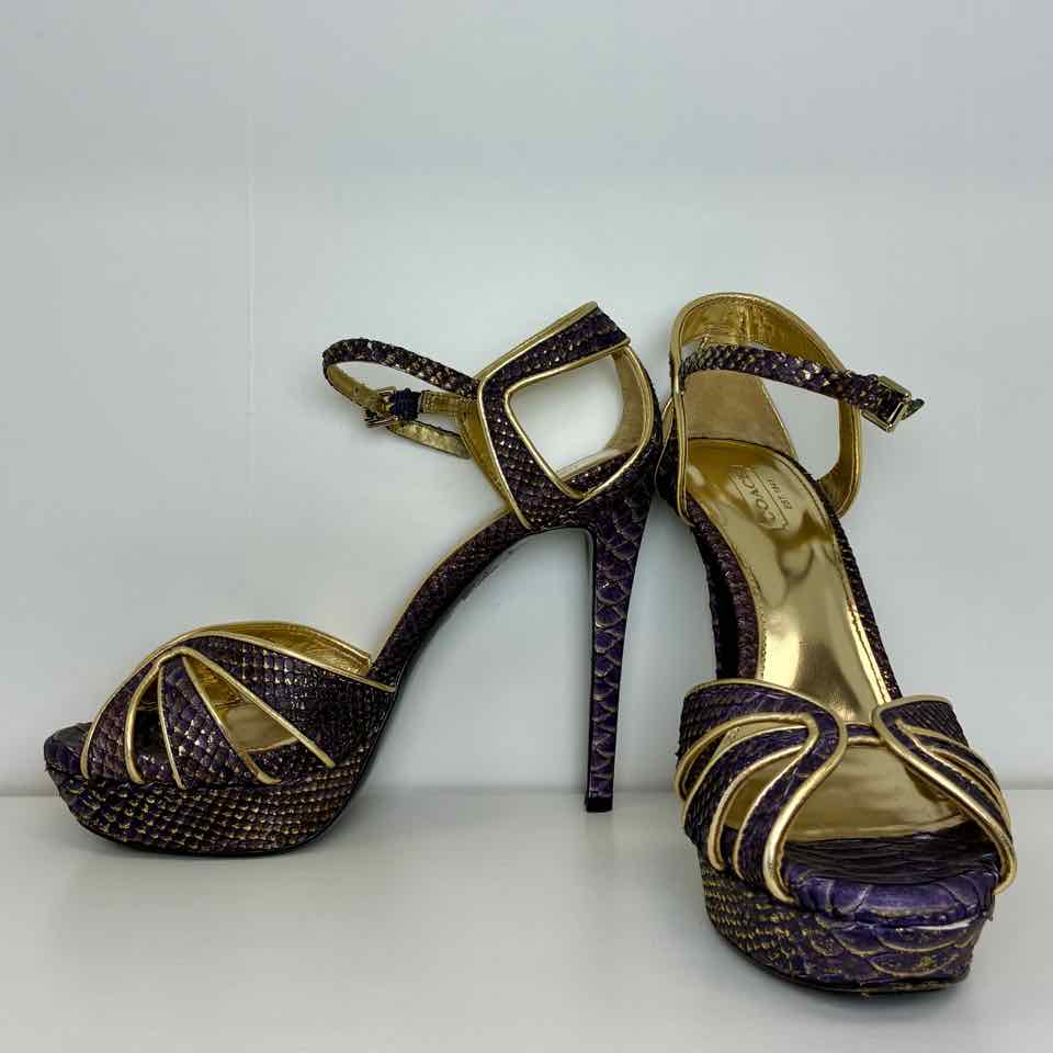 Coach Purple & Gold Snakeskin Heels 7