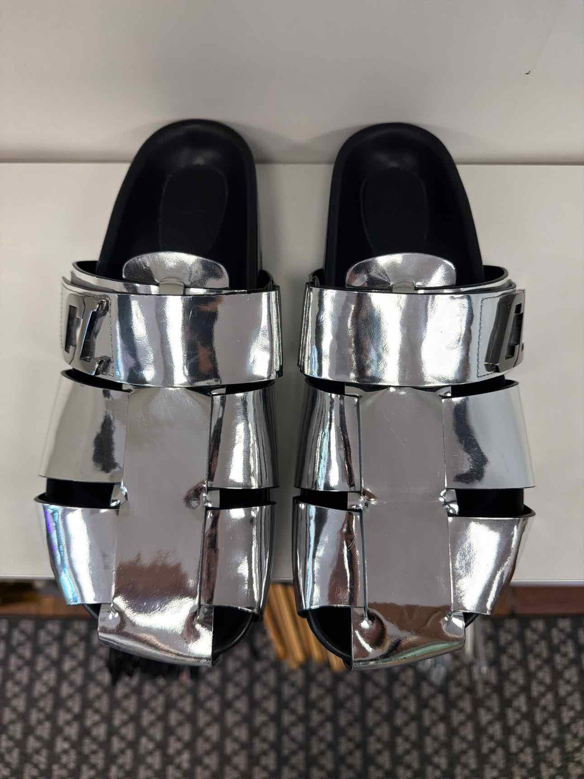 Silver Louboutin slides