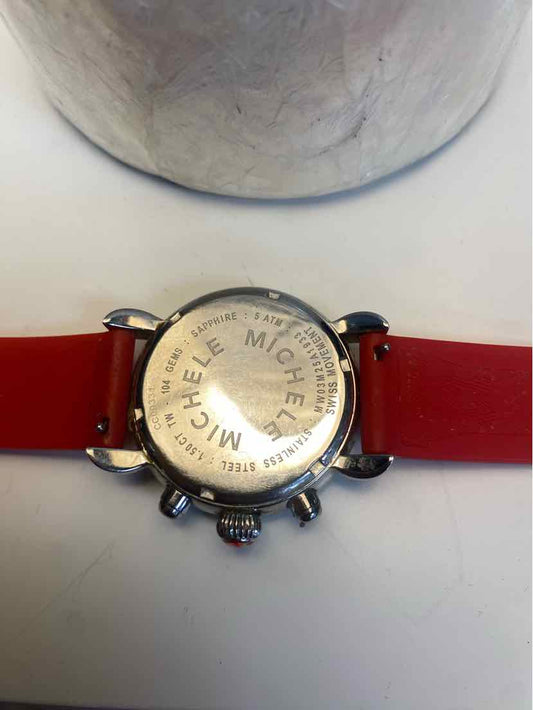 Michele Carousel CSX Watch w/ Multicolor Bezel and Numbers and Red Silicone Band