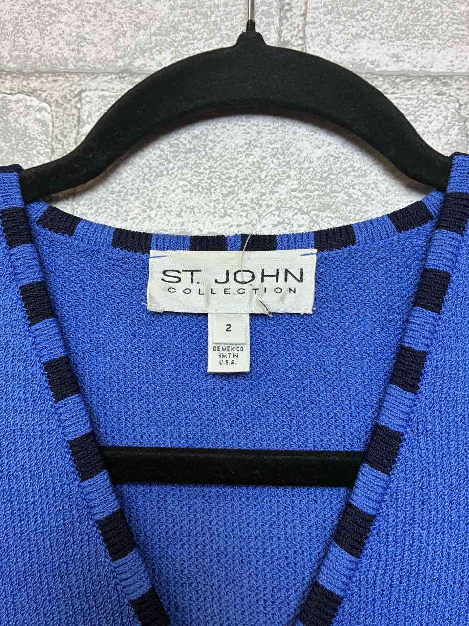 St John Blue Zip Up Blouse Size 2