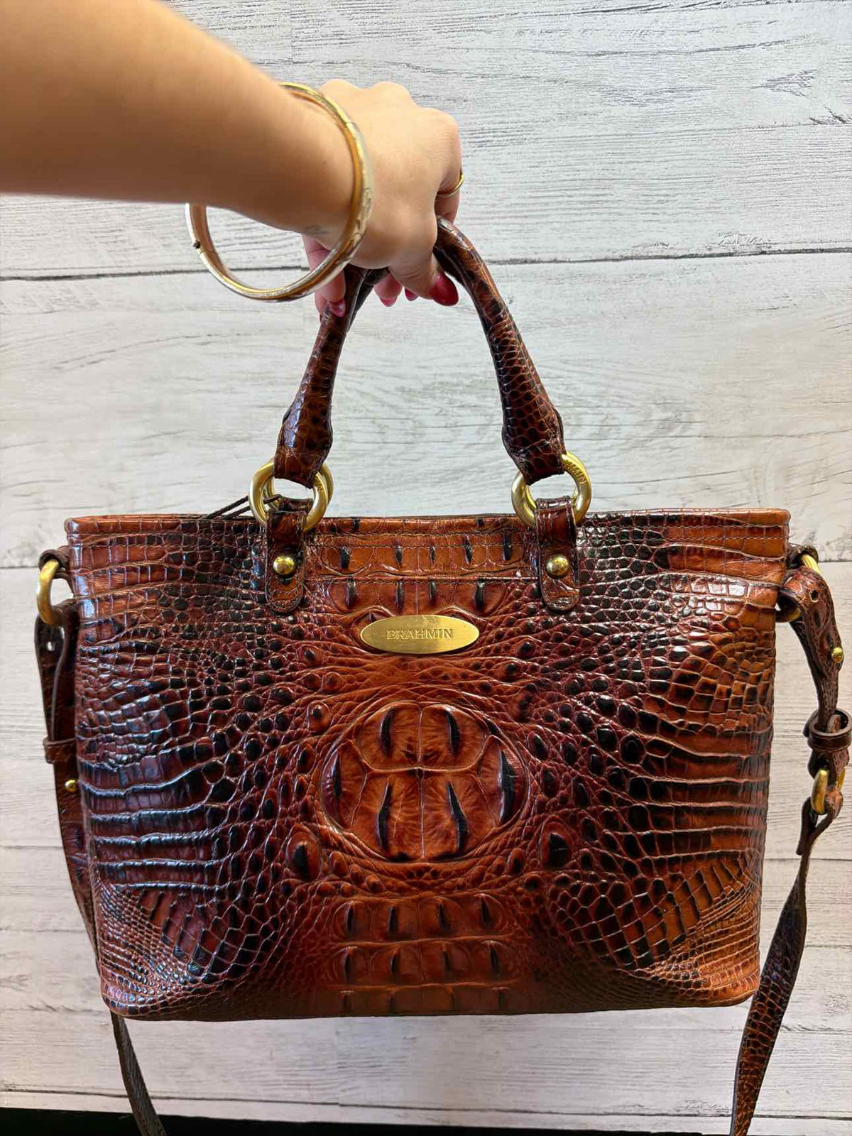 Brahmin Croc embossed leather satchel handbag
