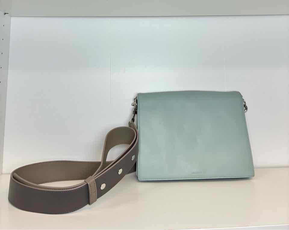 All Saints Leather Crossbody Colorblock Zep Box Bag Blue Brown