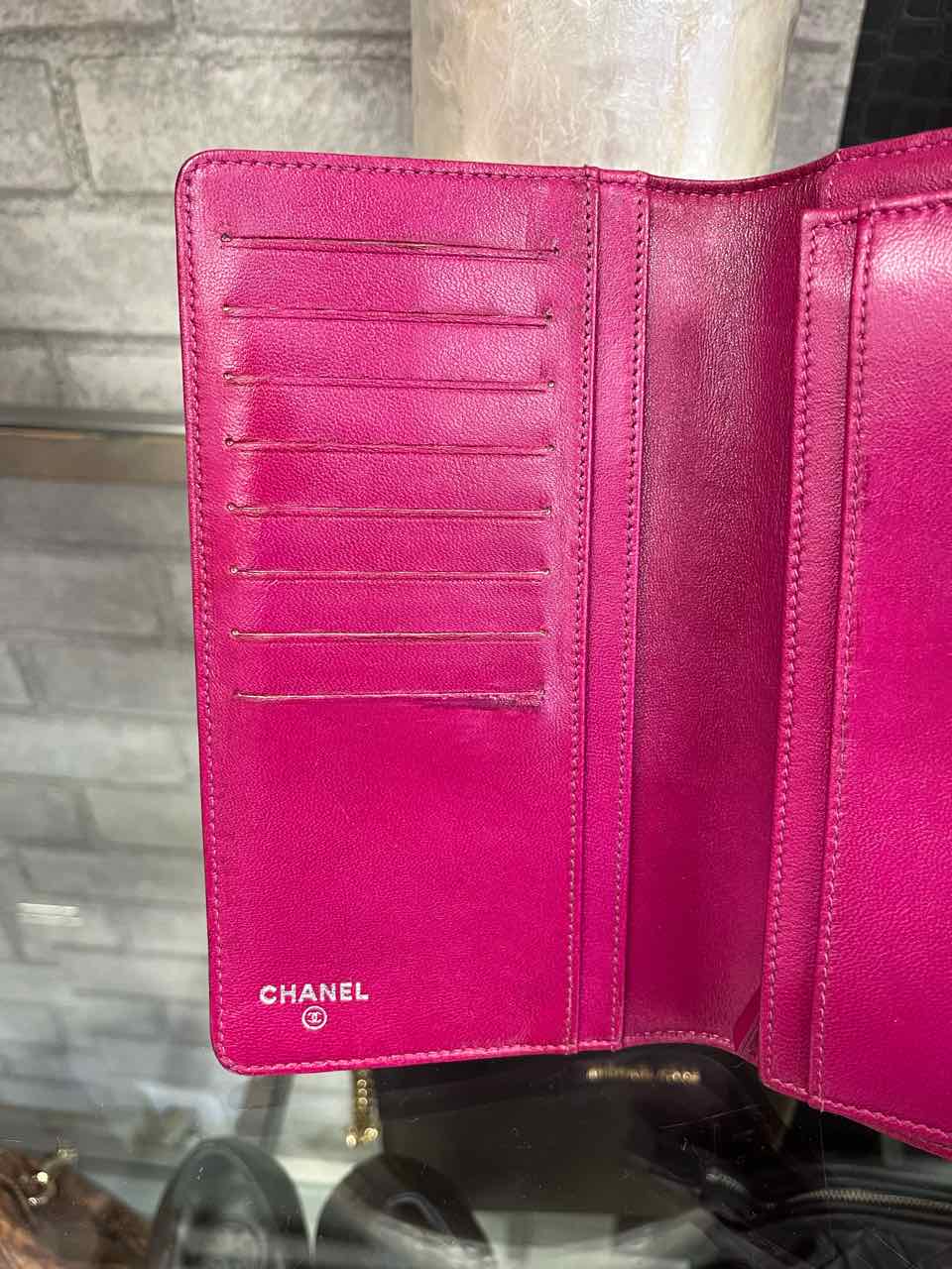 Chanel Vintage Pink/Fuchsia Lambskin Camellia Embossed Long Wallet