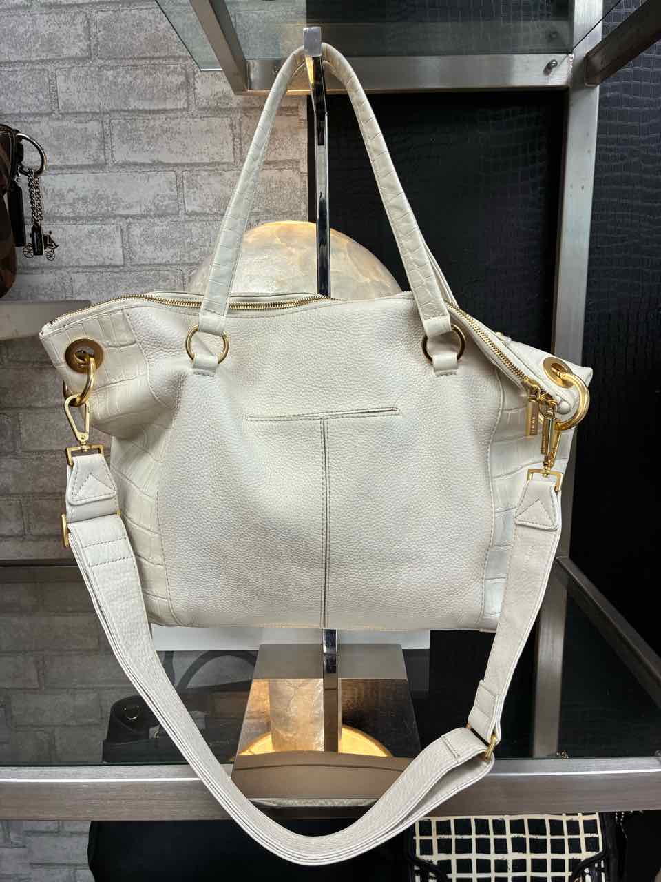 Hammitt White Croc Embossed Leather Satchel Purse w/ Gold Hardware