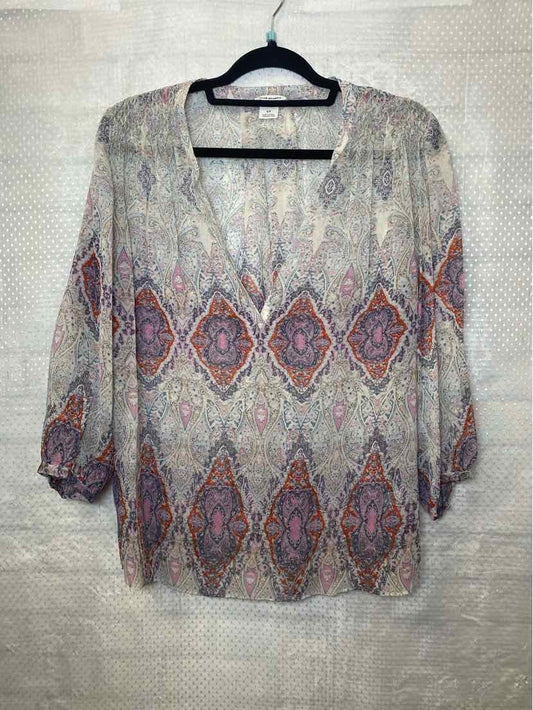 Club Monaco Gray with Multi Color Paisley Print Blouse Size S