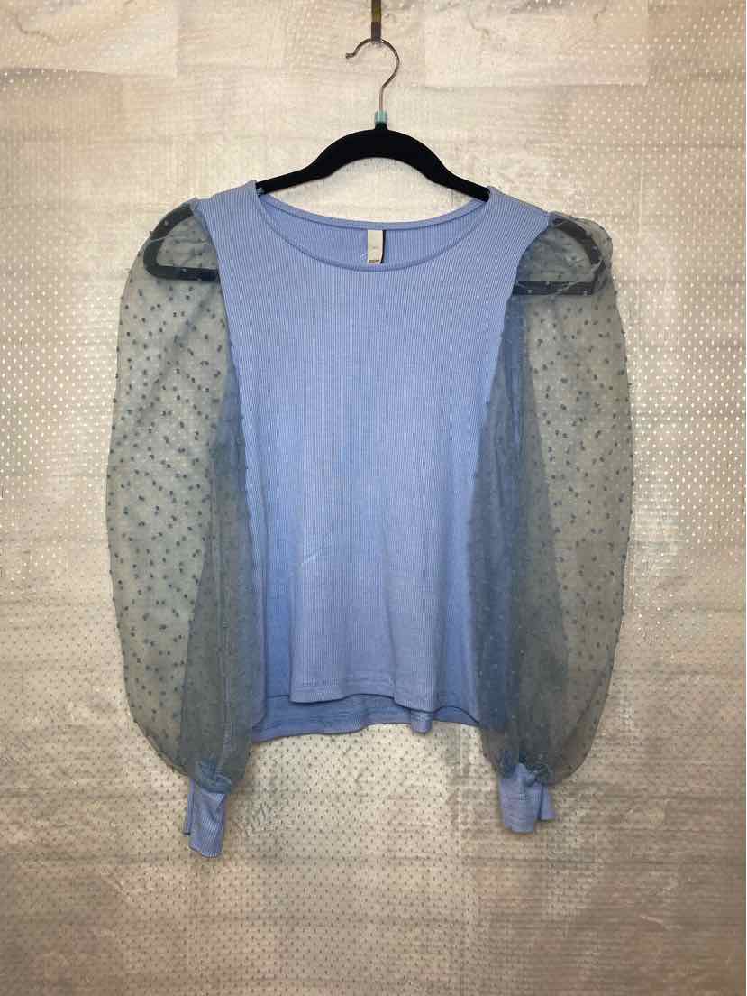 Italian style blue top with sheer long sleeves