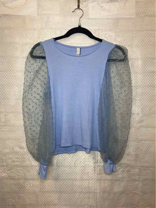 Italian style blue top with sheer long sleeves