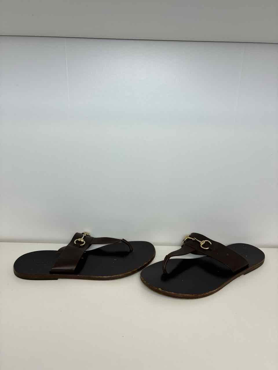 Gucci Thong Sandal w/ Horse Bit Detail Brown Leather Size 35 1/2