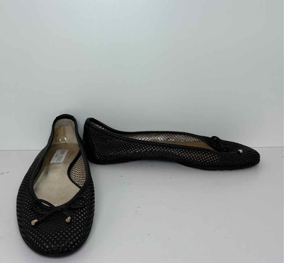 Jimmy Choo Size 39.5 Black Mesh Flats with Bow