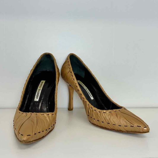 Manolo Bronze Brown Leather Pumps 37/ 6