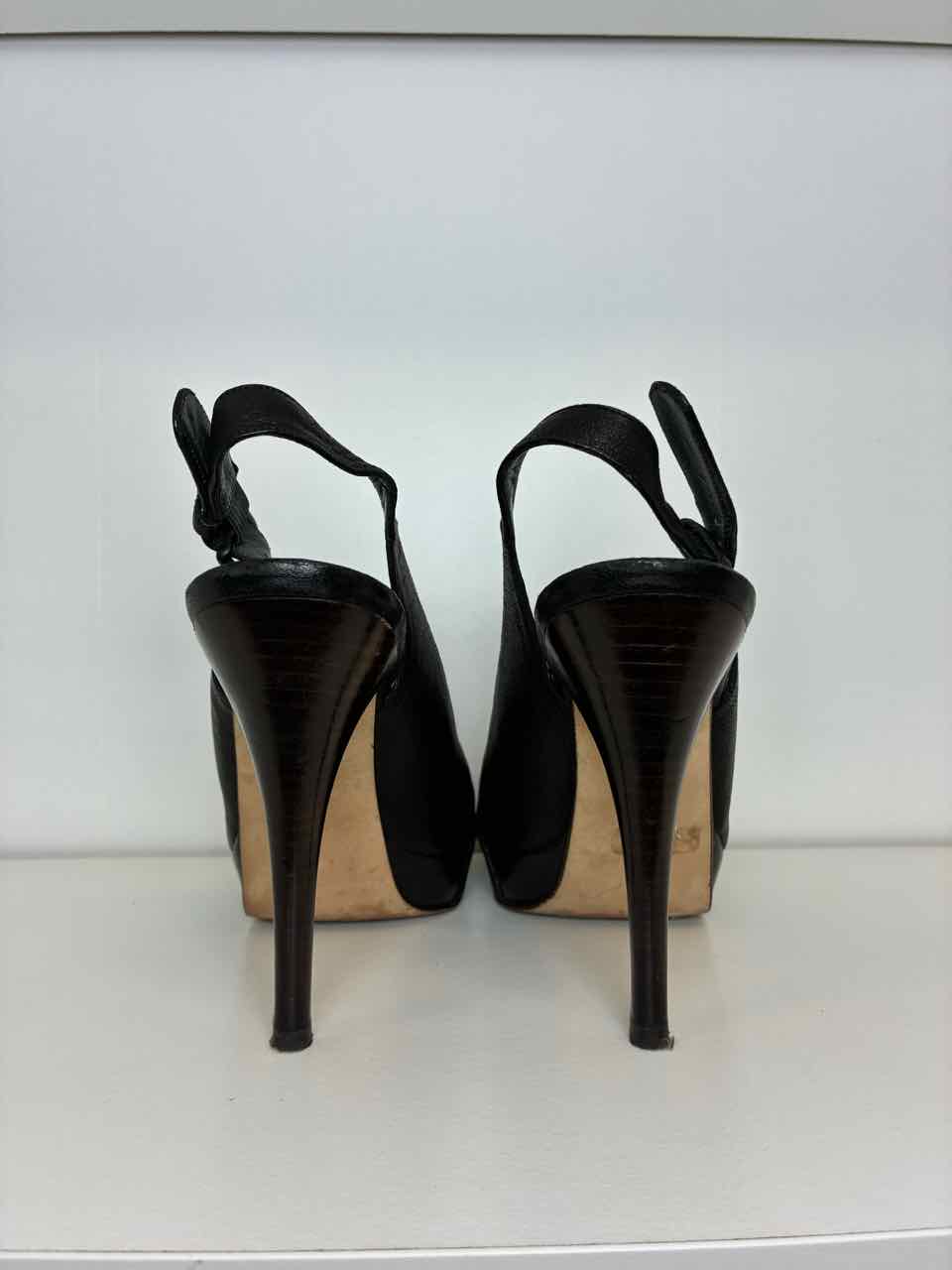 Stuart Weitzman Black Peep-Toe Slingback Heels Size 8