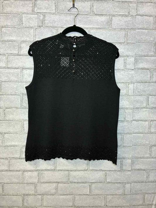 St John Knit Black Tank With Black Beads Size M