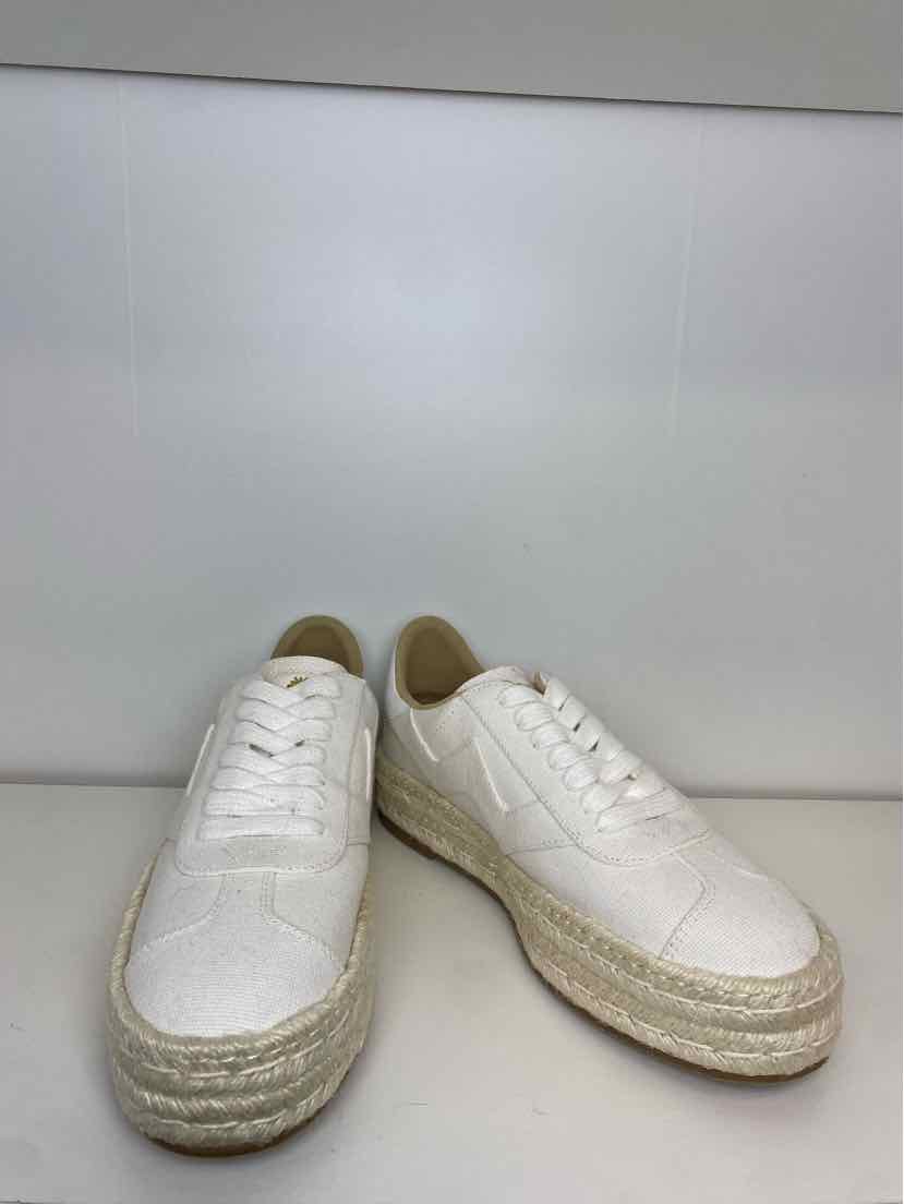 Stuart Weitzman 6.5 Daryl Espadrille Sneaker in White Canvas with a Jute Sole