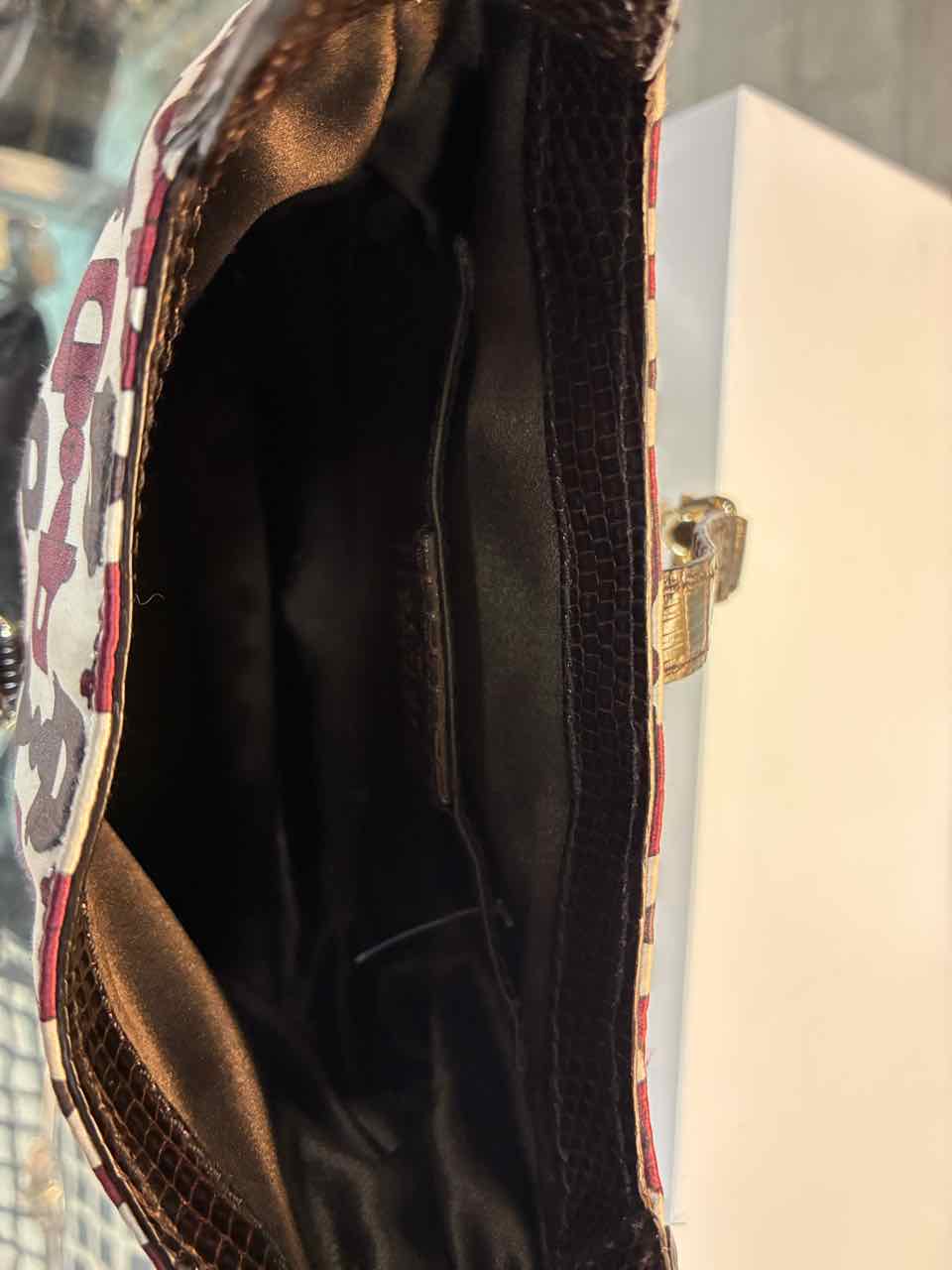 Gucci Satin with Lizard Trimmed Mini Jackie Horsebit Bag in Brown and Burgundy