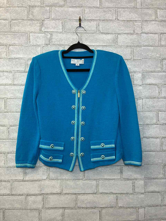 St John Vintage Knit Teal and White Jacket Size 4
