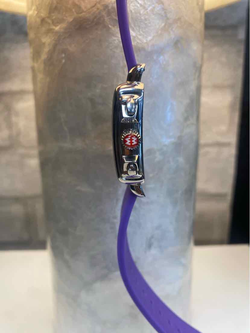 Michele Carousel Square Watch w/ Multicolor Numbers and Purple Silicone Strap