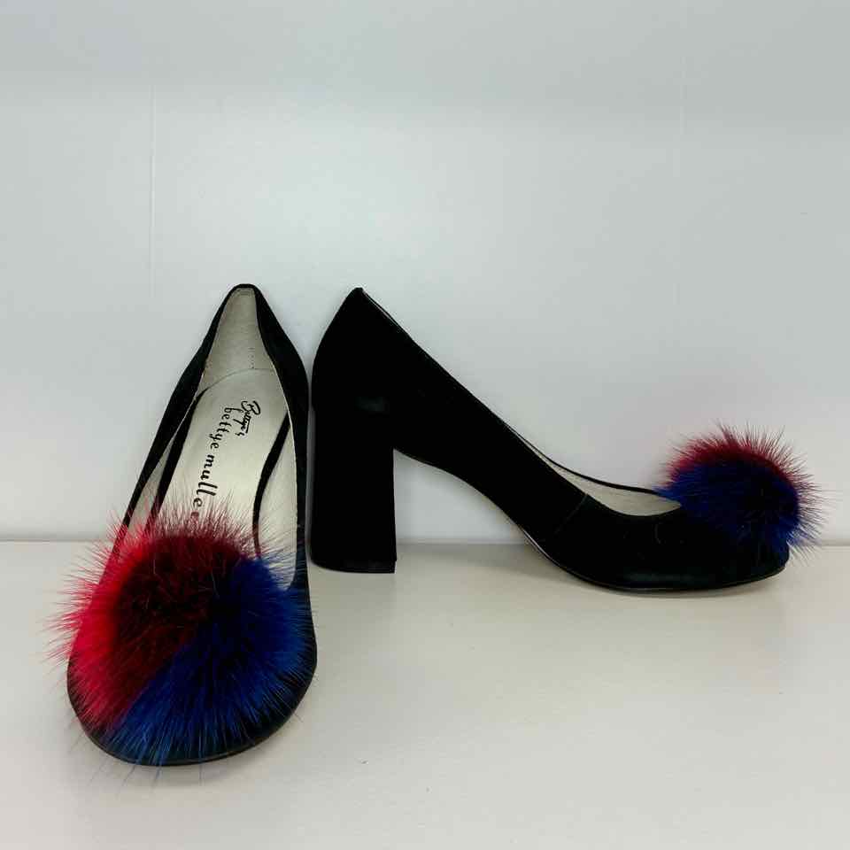Bettye Mueller Black Suede Pumps with Pompom  7