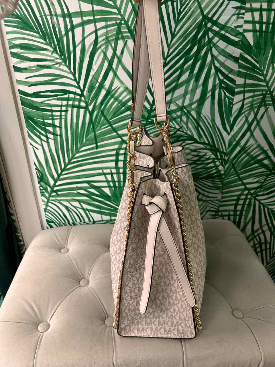 Michael Kors Cream Mina Large Signature Logo Chain Shoulder Bag