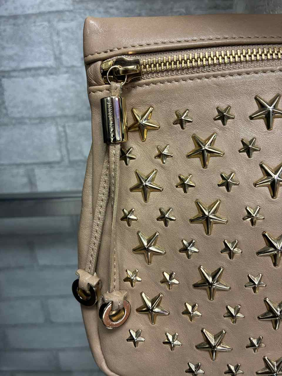JIMMY CHOO ZENA NUDE CLUTCH W/ GOLD STARS