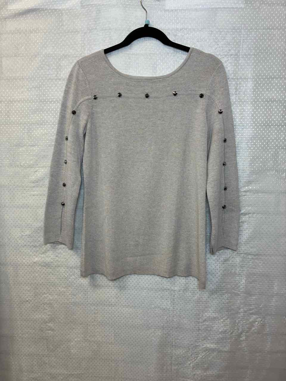 Size M NIC & ZOE Gray with Gunmetal Rhinestone Detals  Sweater