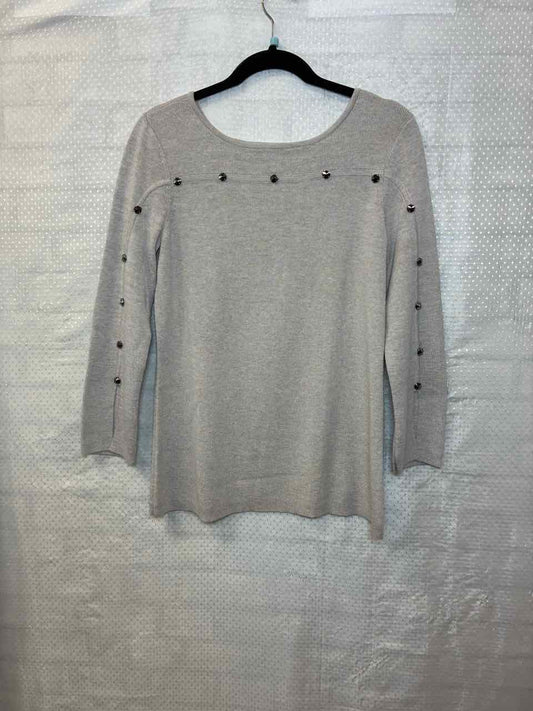 Size M NIC & ZOE Gray with Gunmetal Rhinestone Detals  Sweater