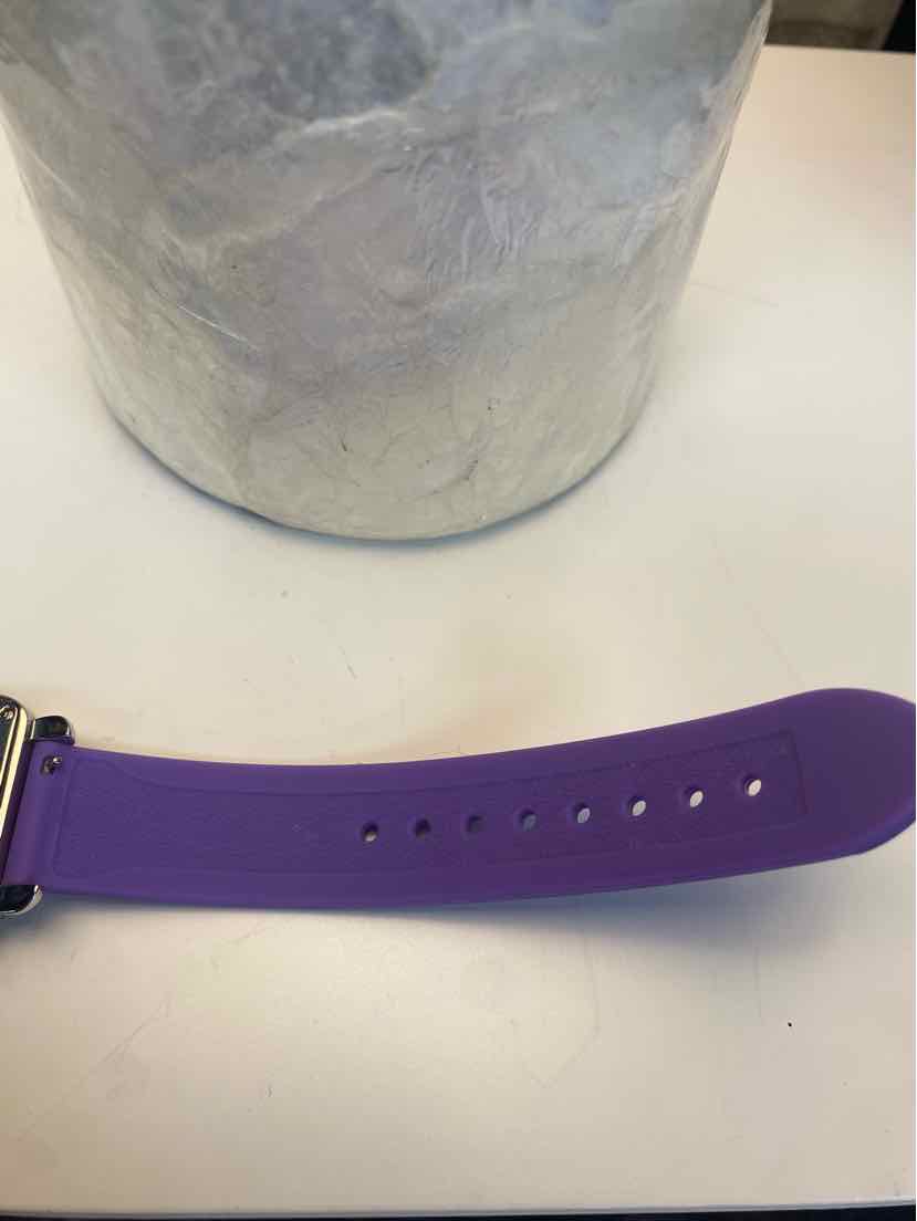 Michele Carousel Square Watch w/ Multicolor Numbers and Purple Silicone Strap