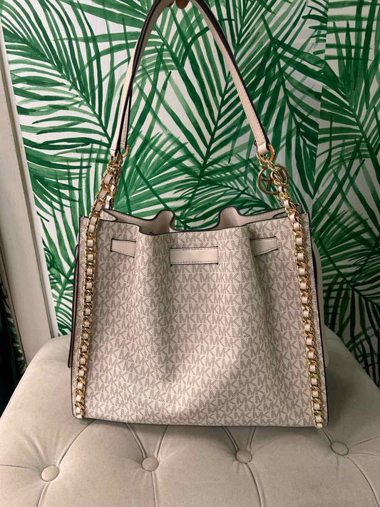 Michael Kors Cream Mina Large Signature Logo Chain Shoulder Bag