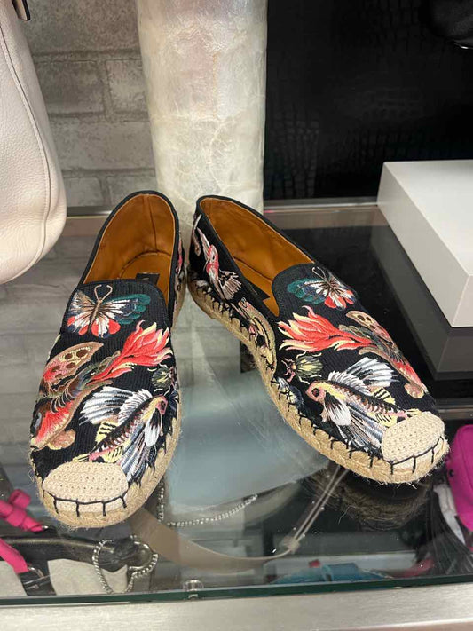 Valentino Garavani black flats with multi-color embroidered designs
