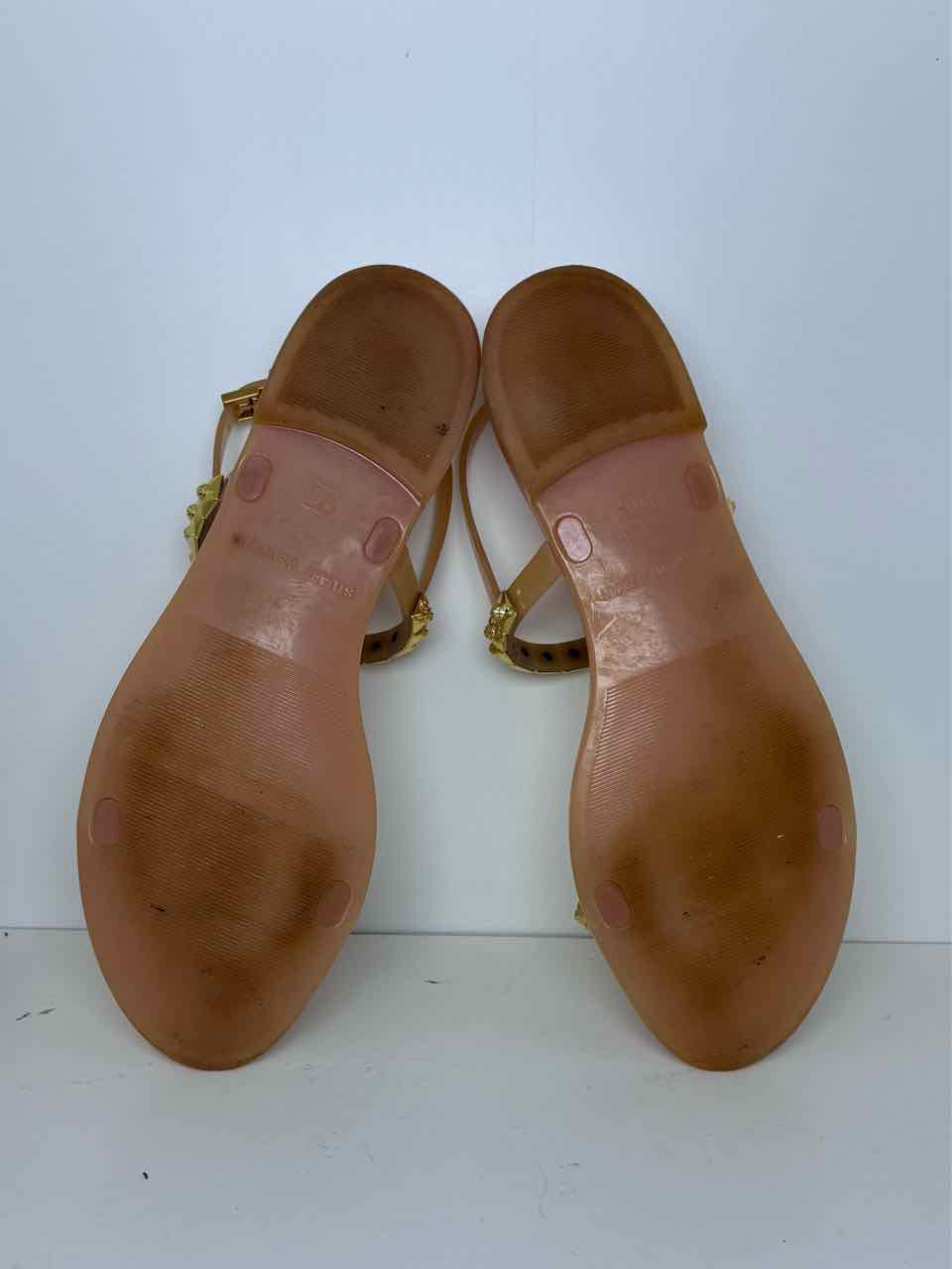 Stuart Weitzman Size 10 Gold Studded Jelly Flat Sandals