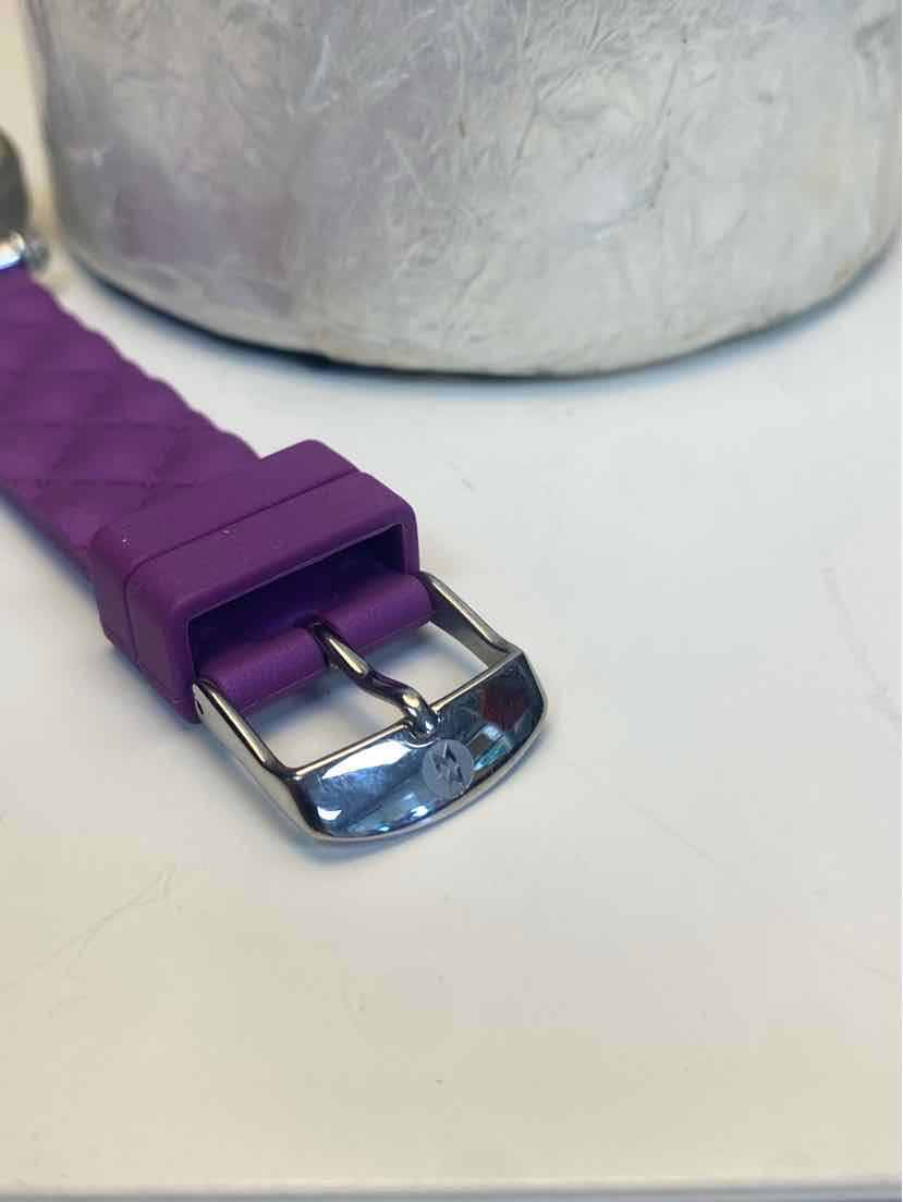 Michele Caber Watch w/ Diamond Bezel and Purple Quilted Silicone Strap