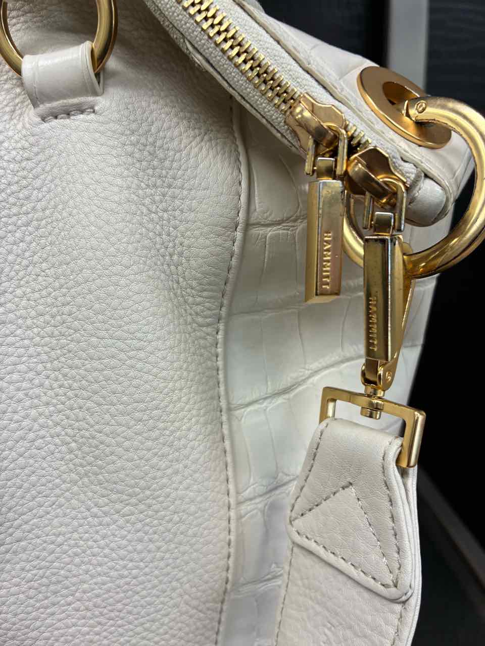 Hammitt White Croc Embossed Leather Satchel Purse w/ Gold Hardware