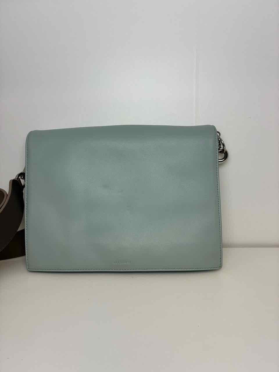 All Saints Leather Crossbody Colorblock Zep Box Bag Blue Brown