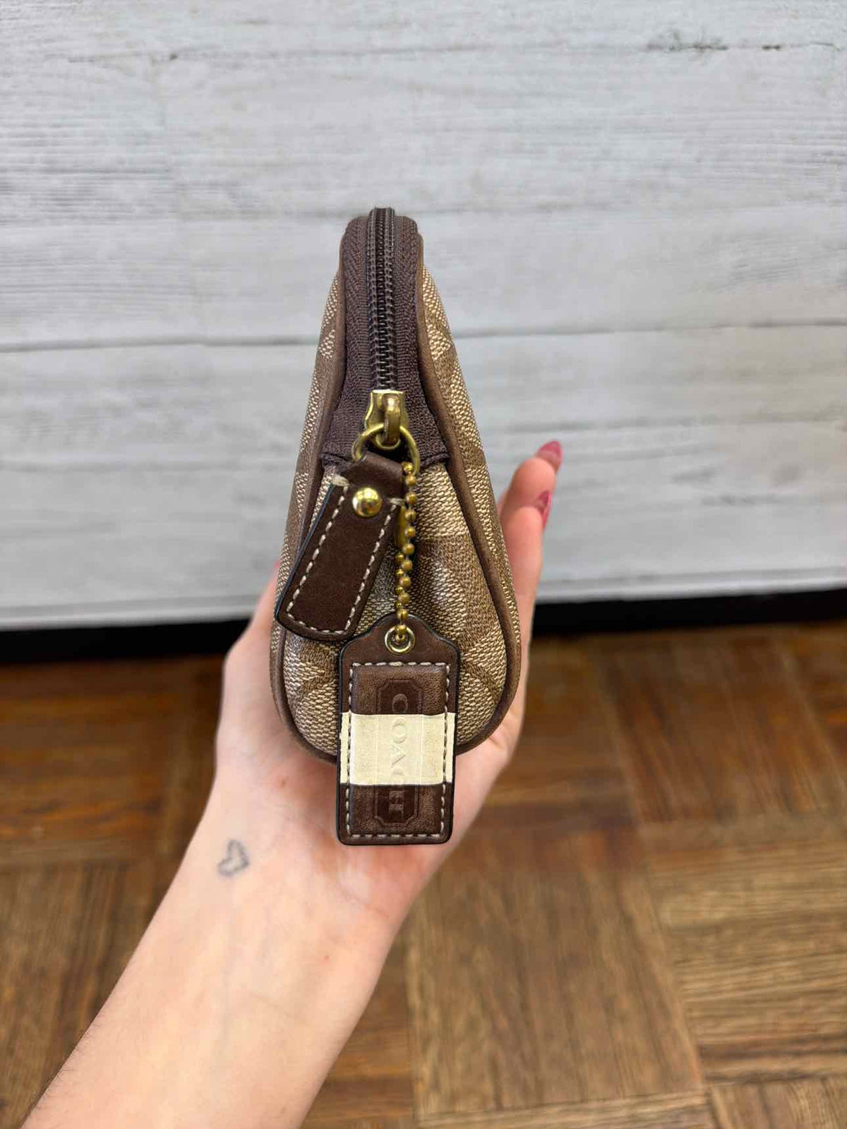 Coach signature canvas stripe cosmetic bag