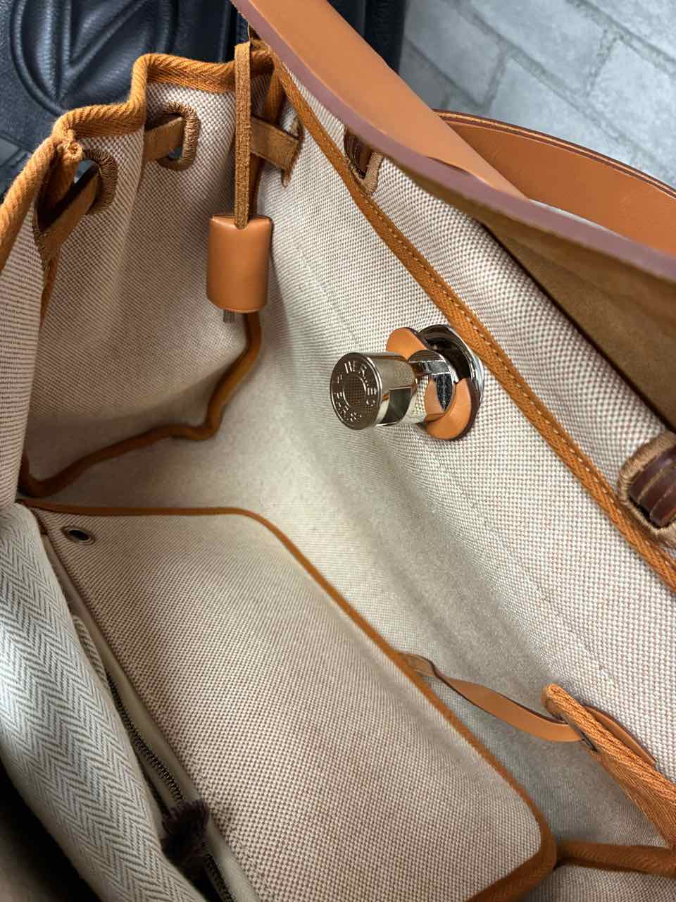 Hermes Herbag Zip 31 bag in Cumin Ecru Beige with Circuit 24 print