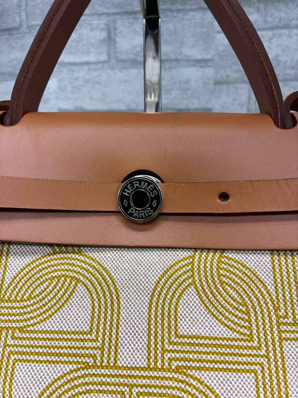 Hermes Herbag Zip 31 bag in Cumin Ecru Beige with Circuit 24 print