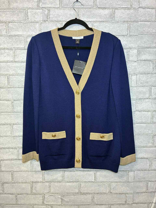St John Navy and Gold Knit Button Up Size Small