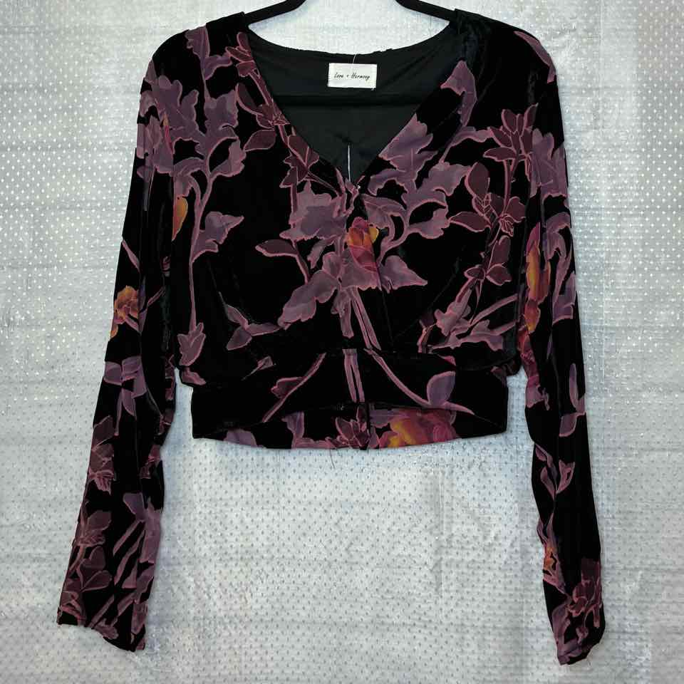 Love and Harmony Velvet black and Purple Blouse Size Small