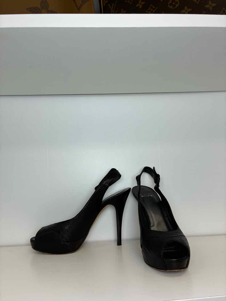 Stuart Weitzman Black Peep-Toe Slingback Heels Size 8