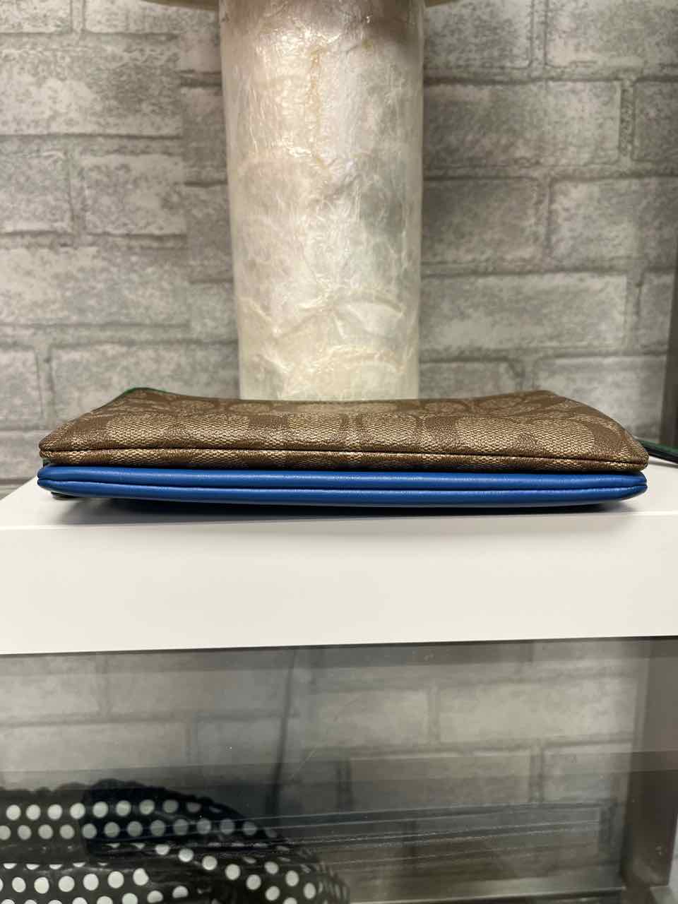 Coach wristlet wallet with brown monogram and green with Blue