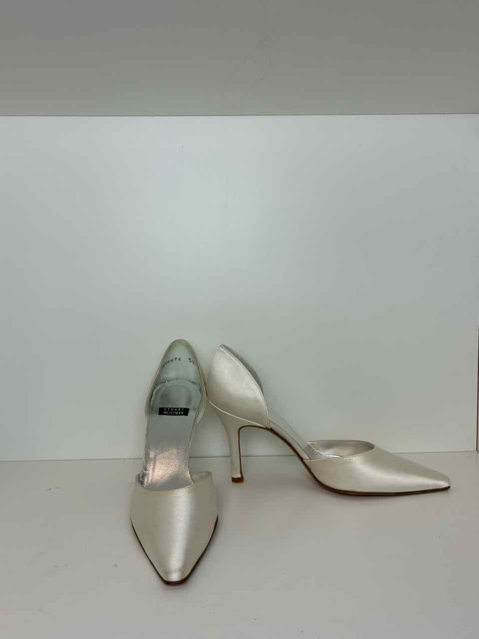 Stuart Weitzman Size 5.5 Ivory Satin Pointed Toe Heels
