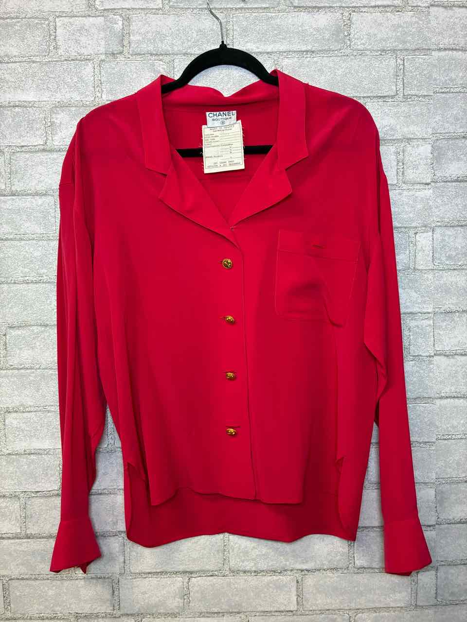 Vintage Chanel Red/Pink Silk Blouse Size Large