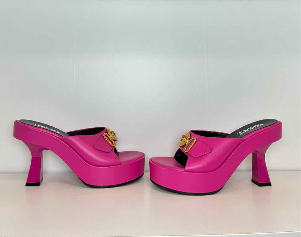 Versace Medusa Platform Pink Leather Sandals Size 38