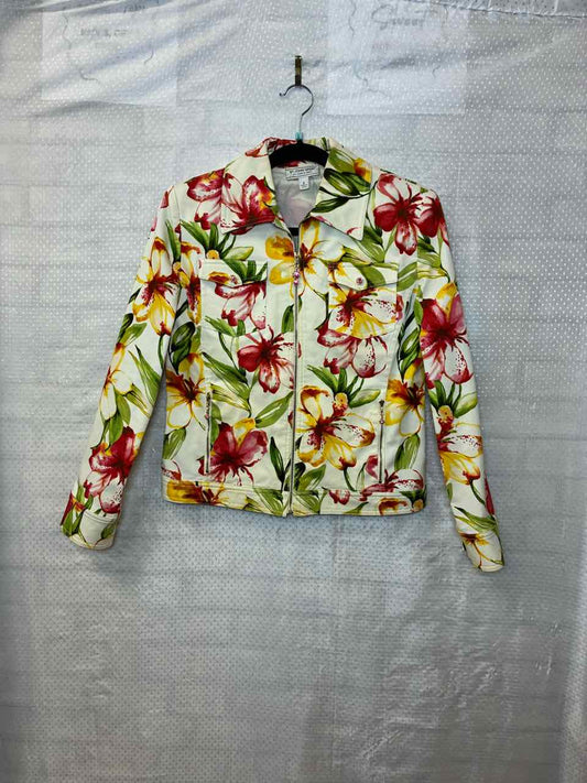 St John Sport Jacket  Multicolor Floral with Pink Rhinestone Details  Size P