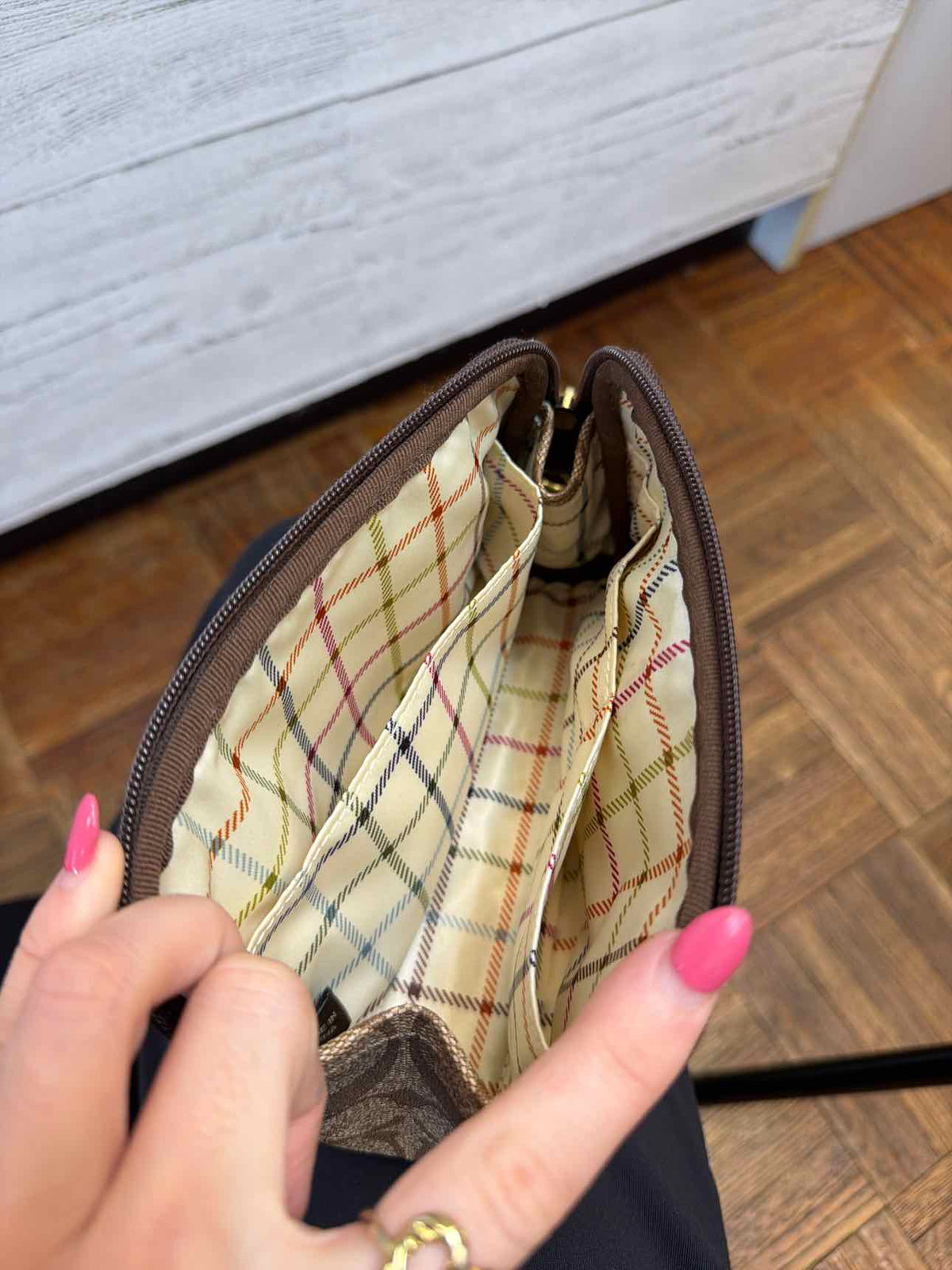 Coach signature canvas stripe cosmetic bag
