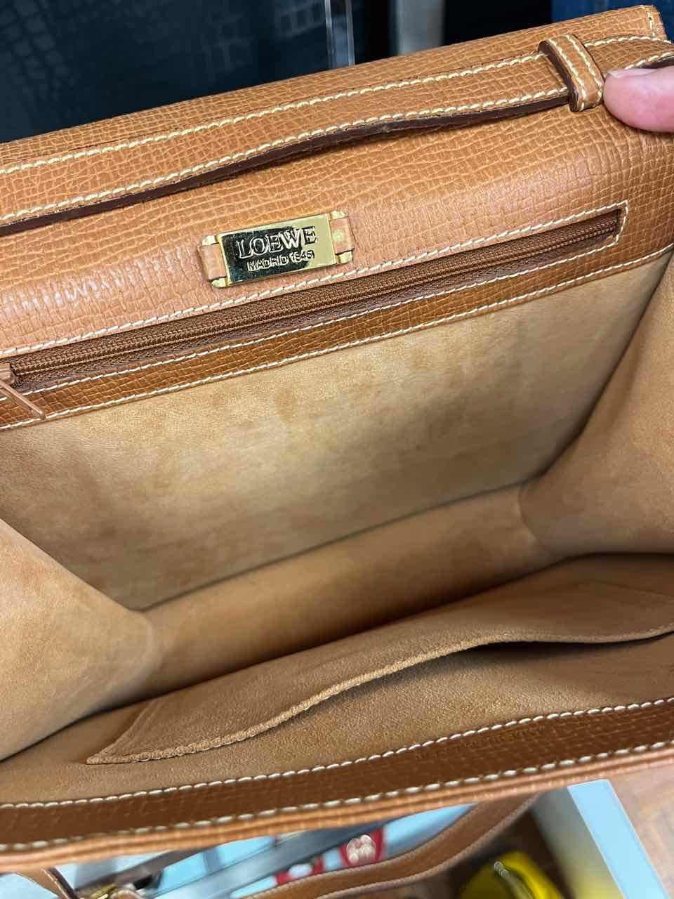 Loewe Barcelona Tan Textured Top Handle Structured Bag, Box, Dust Bag