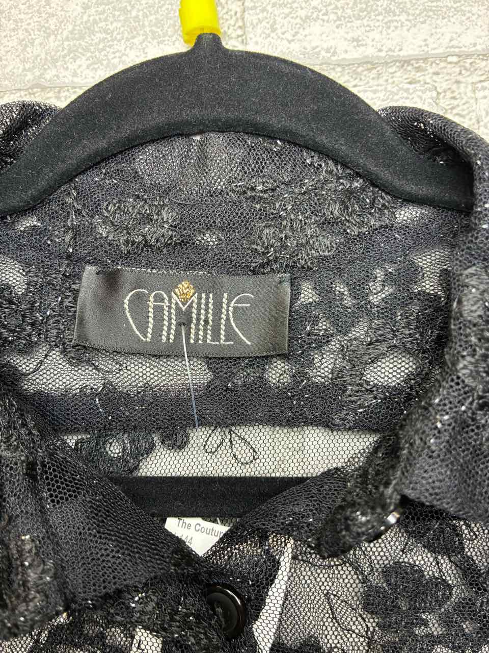 Camille Large Black Sheer Floral Design Button Up